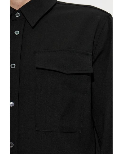 AMI Black Wool Shirt With Pockets for men