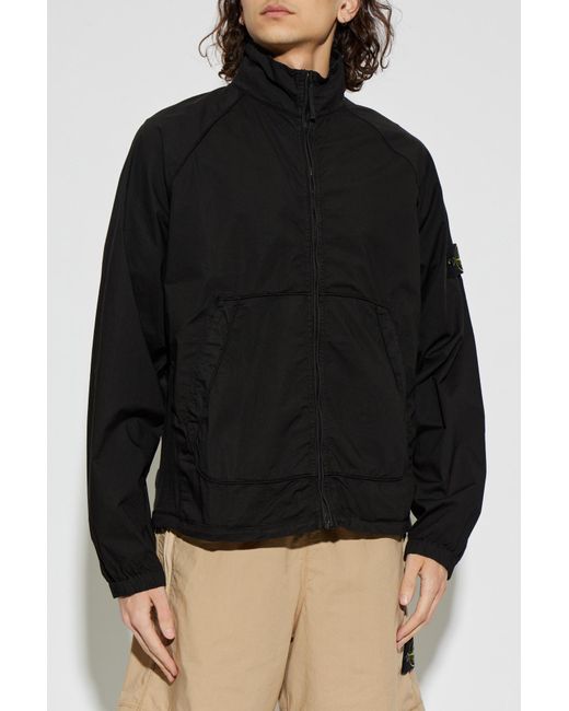 Stone Island Black Jacket With Logo Patch for men