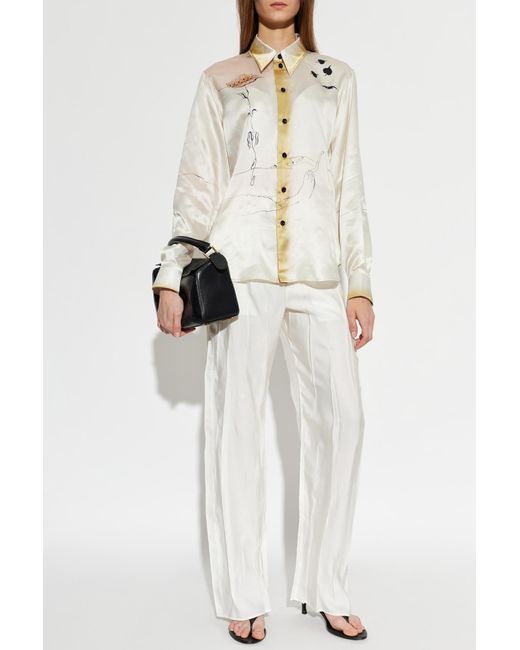 Lemaire White Trousers With A Crinkle Effect