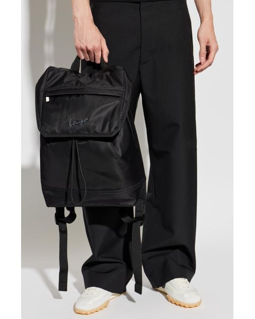 KENZO Black Backpack With Embroidered Logo for men