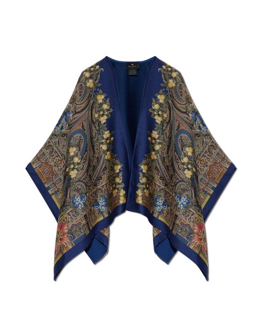 Etro Blue Wool Poncho