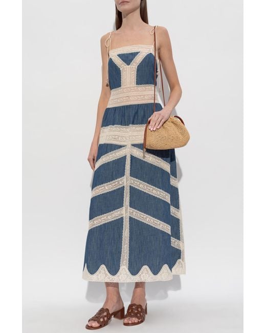 Zimmermann Blue Dress With Lace Inserts