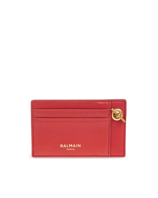 Balmain Red Leather Card Holder With Chain