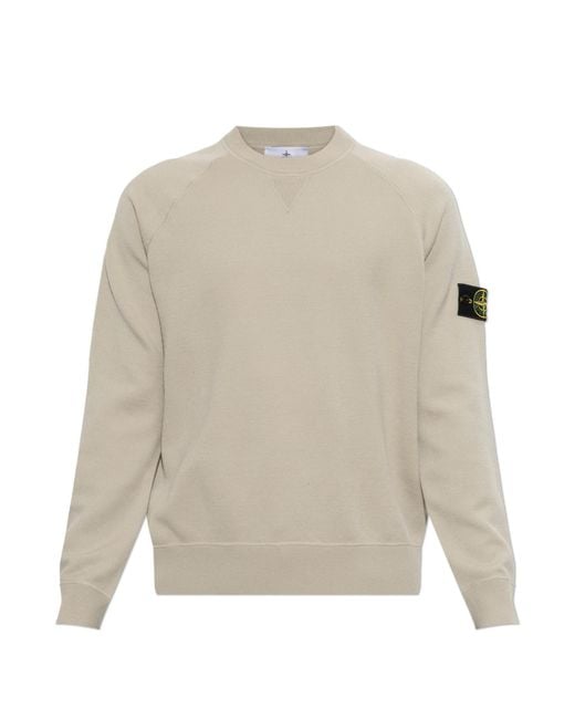 Stone Island White Wool Sweater With Patch On Sleeve for men