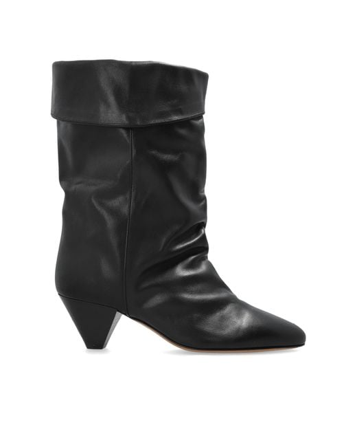 Isabel Marant Black 'Dalby' Leather Heeled Ankle Boots