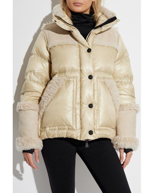 Moncler Natural Fur-Trimmed Shiny Down Puffer Coat