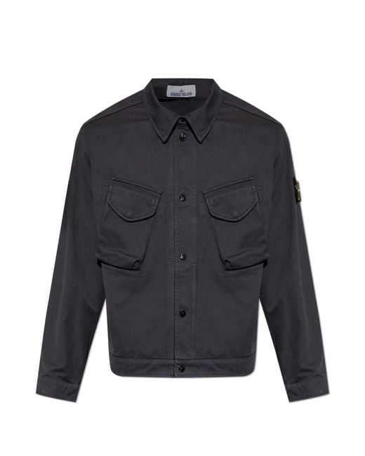 Stone Island Blue Jacket With Logo Patch for men