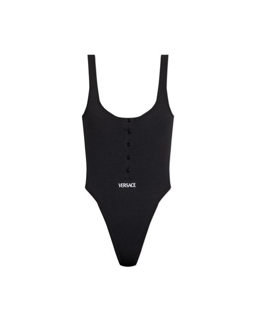 Versace Black Bodysuit With Embroidered Logo