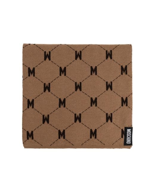 Moschino Brown Wool Scarf With Monogram