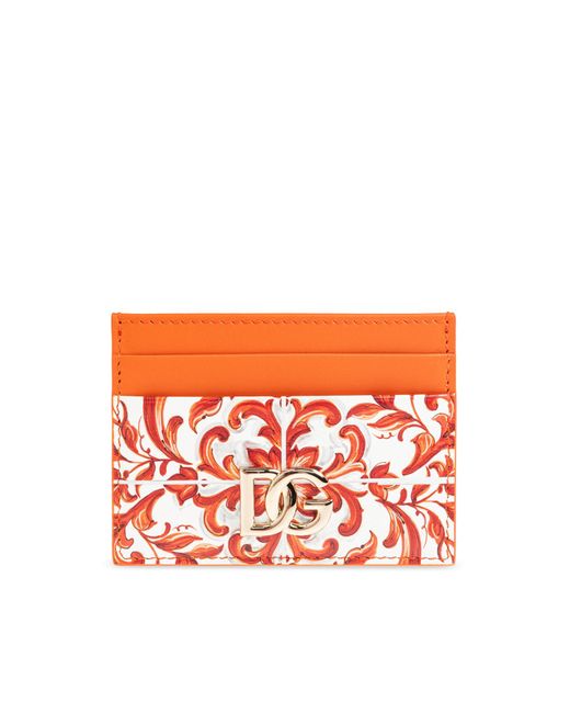 Dolce & Gabbana Red Leather Card Holder With "Majolica" Print
