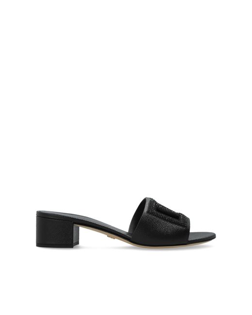 Dolce & Gabbana Black Heeled Mules With Logo