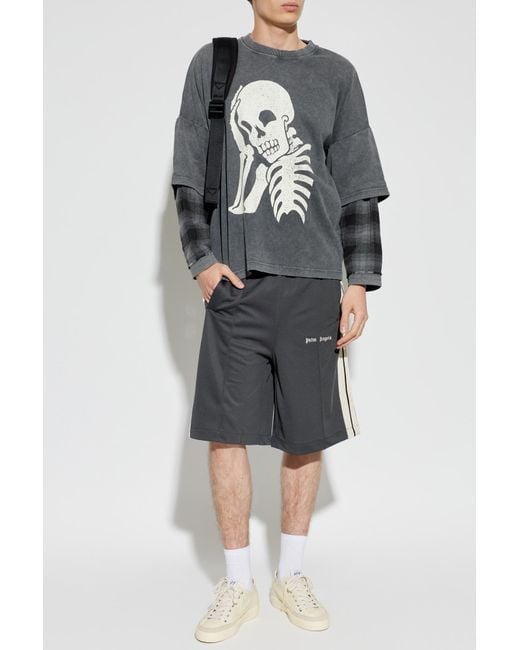 Palm Angels Gray Shorts With Logo for men