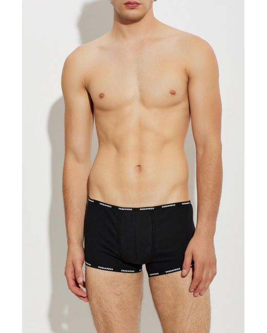 DSquared² Black Cotton Boxers With Logo for men