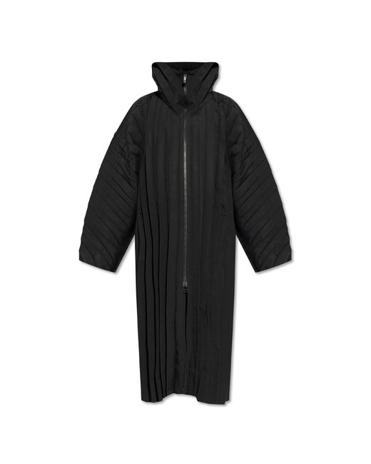 Homme Plissé Issey Miyake Black Pleated Coat With Hood, for men