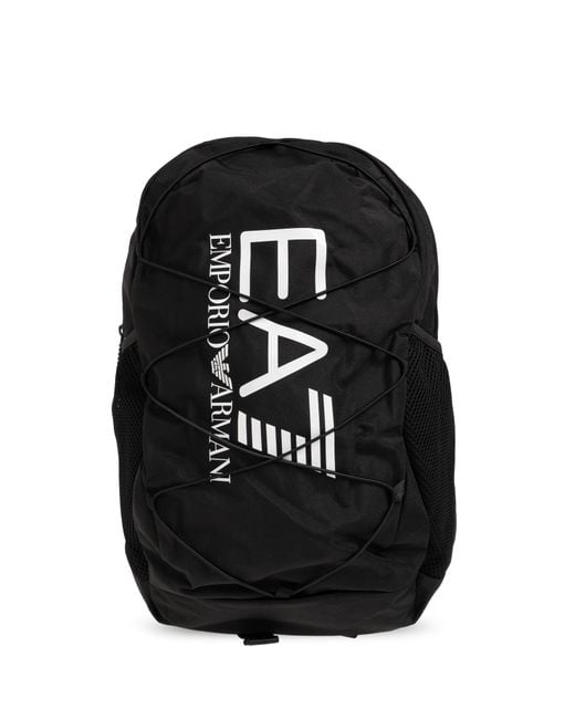 EA7 Black Backpack With Printed Logo