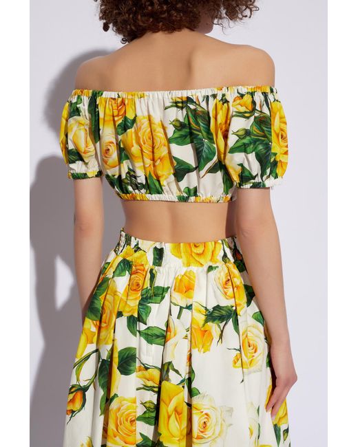Dolce & Gabbana Yellow Cropped Top With Floral Motif,