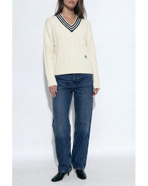 Sporty & Rich White Cashmere V-Neck Sweater