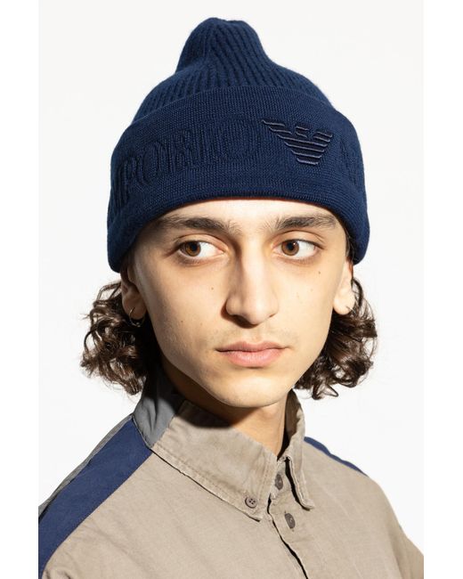 Emporio Armani Blue Wool Beanie for men