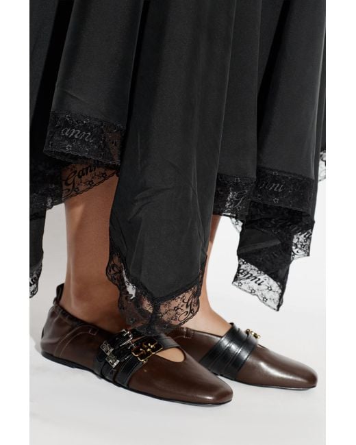 Ganni Black Ballet Flats With Straps