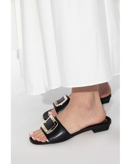Roger Vivier Black 'Bv Padded' Leather Heeled Mules