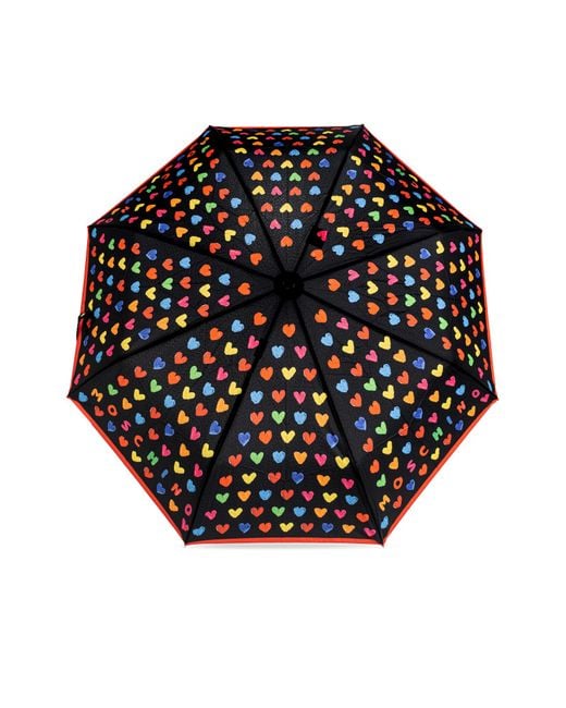 Moschino Black Folding Umbrella With Colorful Print