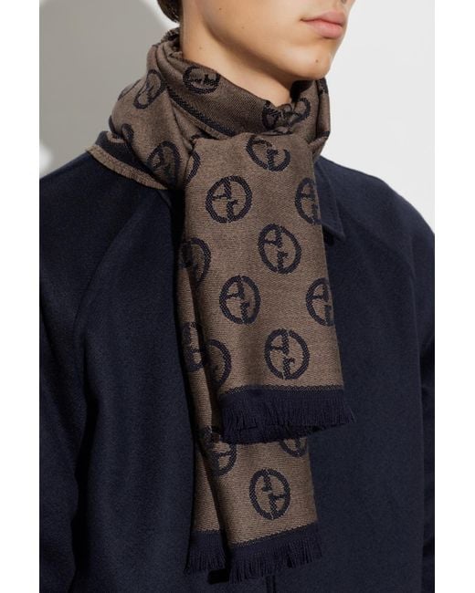 Giorgio Armani Black Wool Scarf With Monogram for men