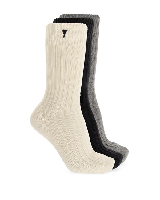 AMI White Three-Pack Of Socks