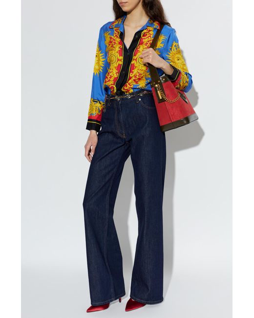 Versace Blue Silk Shirt With "The Sun" Print