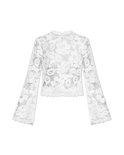 Self-Portrait White Lace Top With Long Sleeves