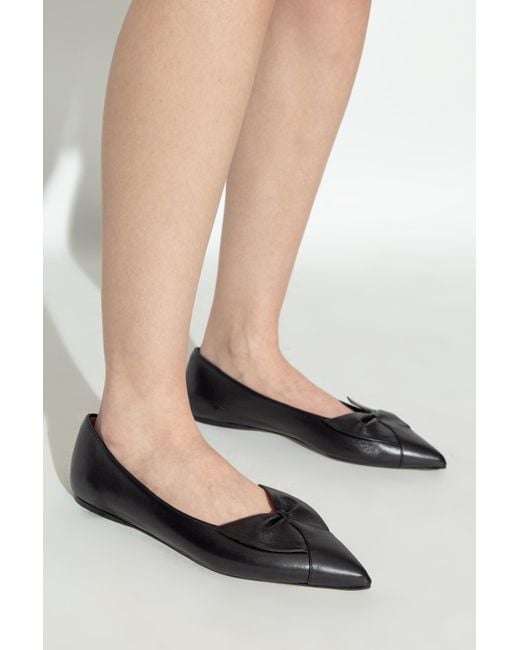 Ferragamo Black Leather Ballet Flats With A Bow