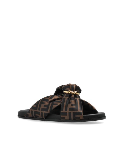 Fendi Black Slides With Logo