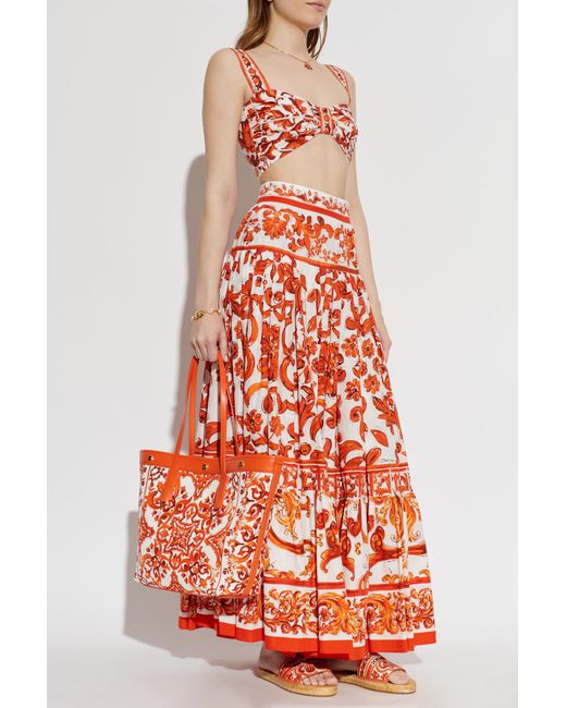 Dolce & Gabbana Red Long Skirt With "Majolica" Print