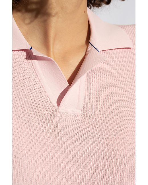 Burberry Pink Ribbed Dress With Collar,