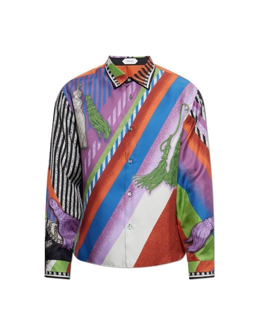 Versace Multicolor Silk Shirt With "Formula 6" Print for men