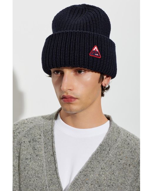 DSquared² Blue Wool Beanie With Sewn-On Logo for men