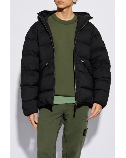 Stone Island Black Down Jacket With Hood, for men