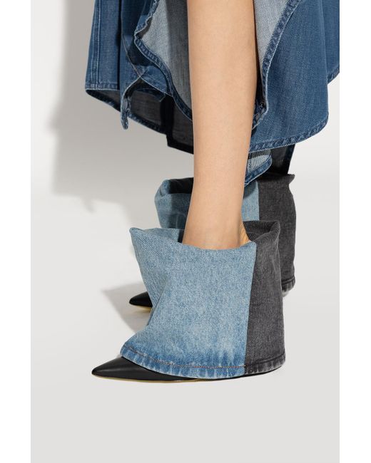 Loewe Blue 'denim Folded' Heeled Ankle Boots