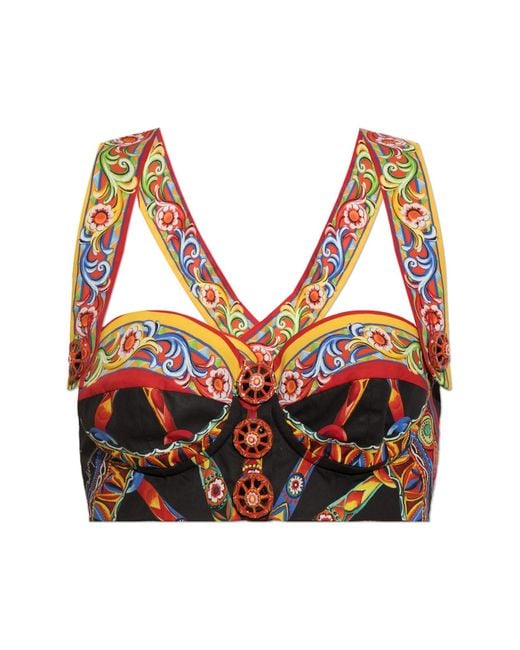 Dolce & Gabbana Red Short Top With "Carretto" Print