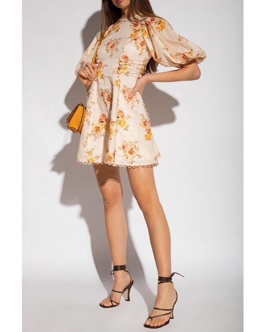 Zimmermann Linen Dress With Floral Motif in Orange Lyst