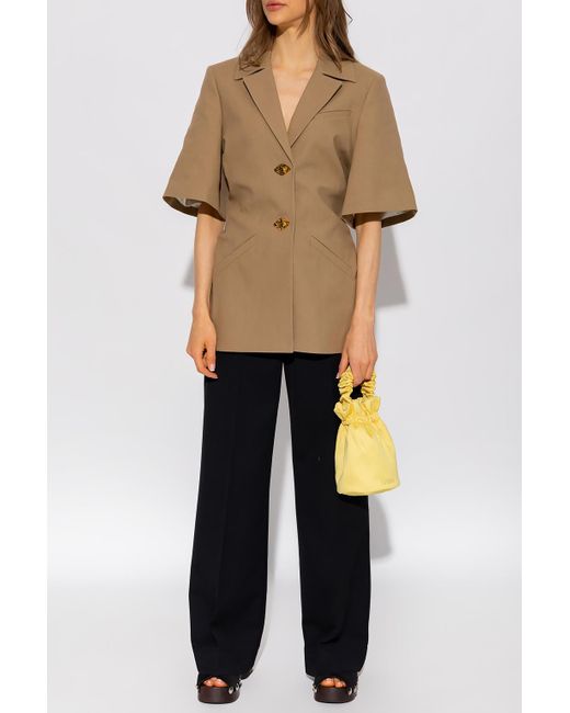 GANNI ベージュ レザーシャツジャケット Tiger's Eye Camel 3/4 Sleeve Blazer | GANNI (Global)