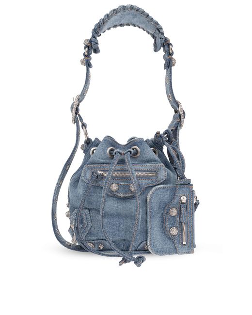 Balenciaga Le Cagole Xs Bucket Bag Denim with Rhinestones - Blue - Women's - Denim
