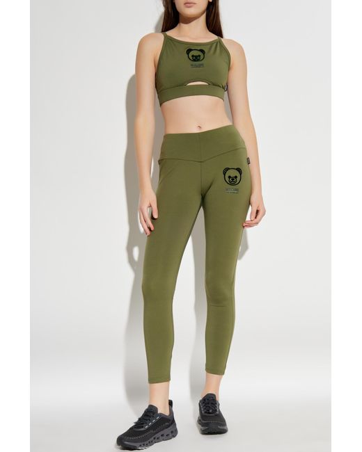 Moschino Green Leggings With Raised Logo