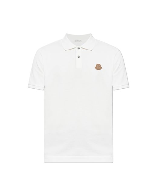 Moncler White Polo Shirt With Logo Patch for men