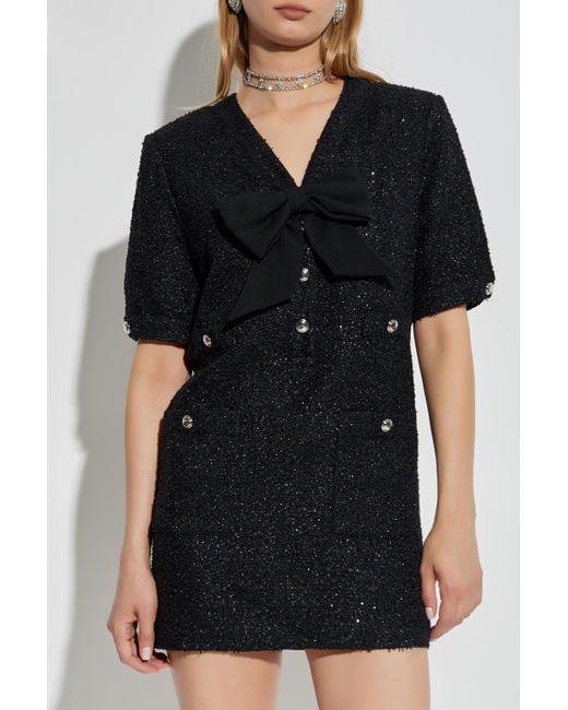 Alessandra Rich Black Tweed Dress With A Bow