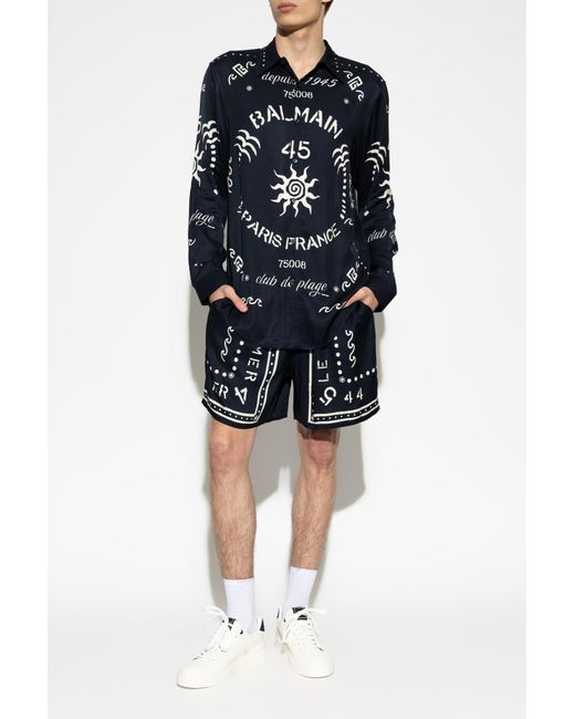 Balmain Blue Printed Shorts for men