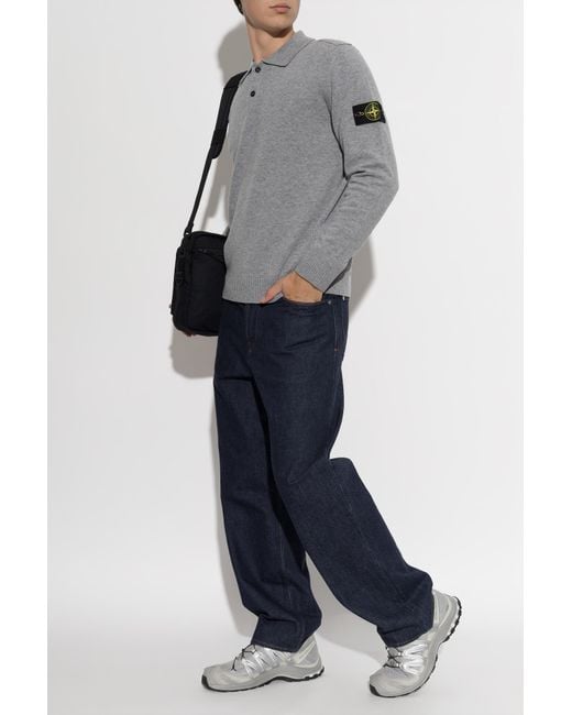 Stone Island Gray Wool Polo Sweater for men