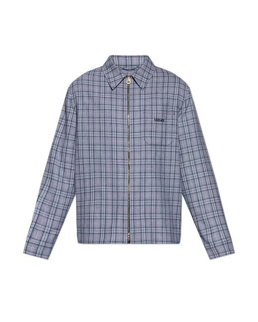 Versace Blue Checked Pattern Shirt for men