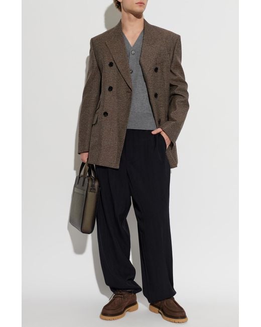 AMI Gray Wool Cardigan With Embroidered Logo for men