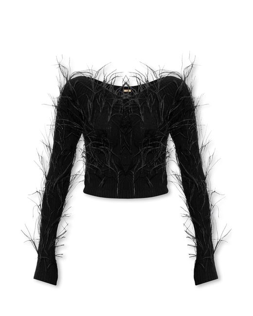 Cult Gaia Black ‘Danton’ Sweater With Feathers