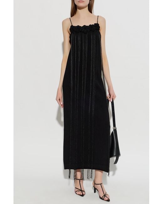 Jil Sander Black Dress With Decorative Long Fringes
